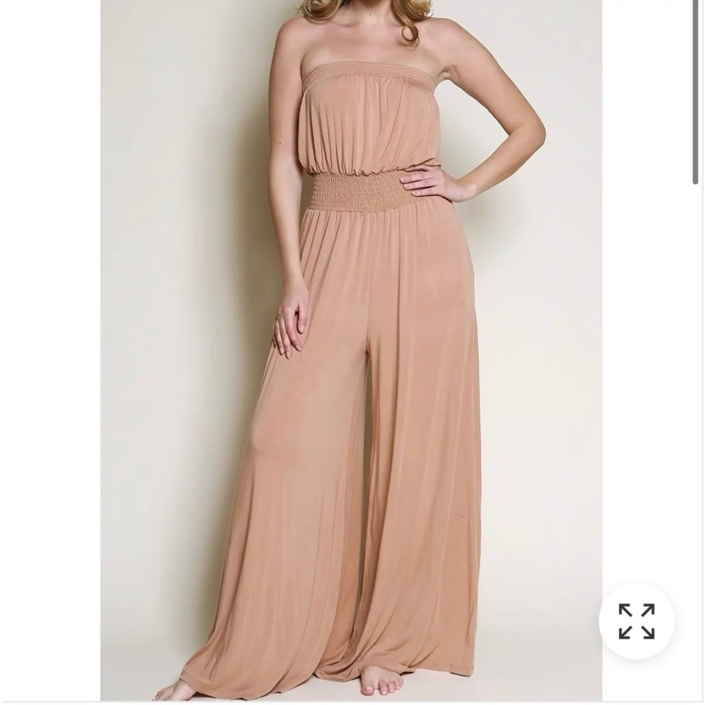 Bamboo strapless jumpsuit. So comfortable!! Color - soft pink/nude